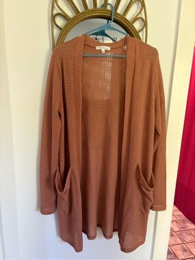 Blakeley Open-Front Waffle Knit long Cardigan - Rust